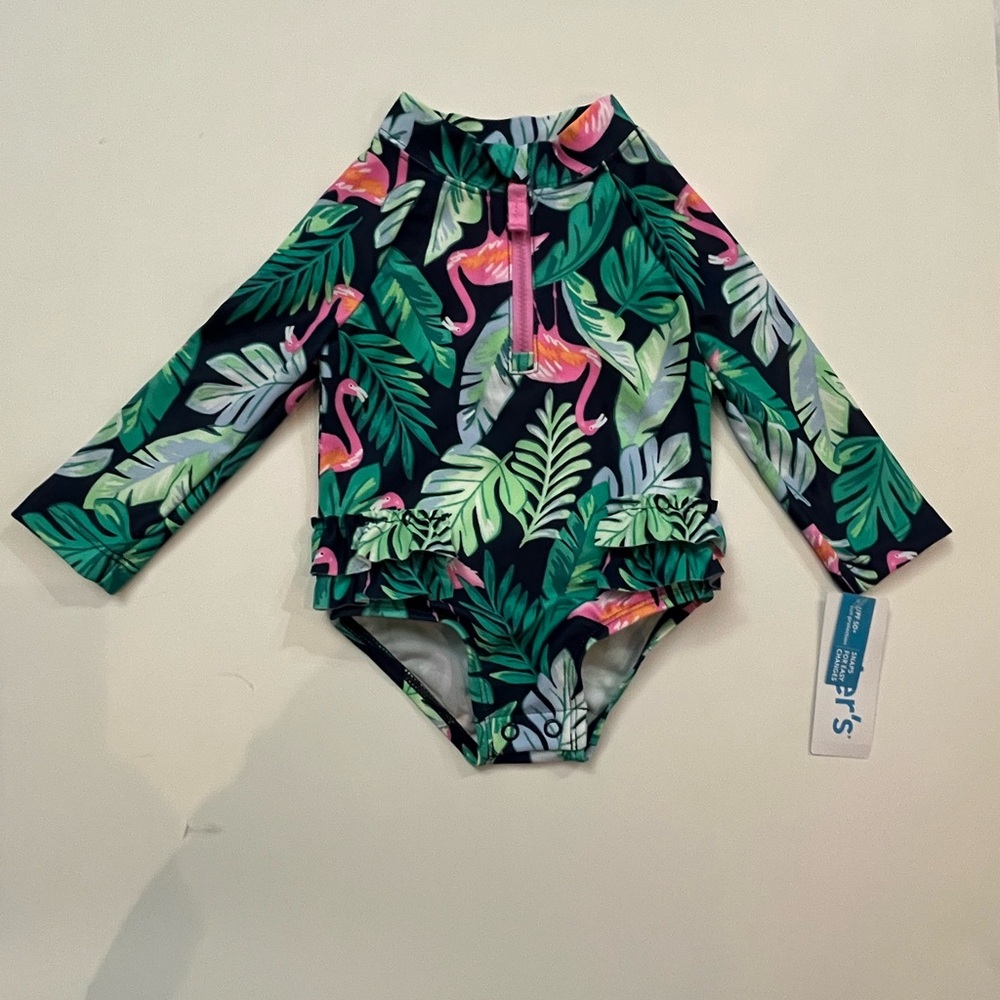 BNWT Carter's Tropical Flamingo Long Sleeve Rashguard/Swimsuit